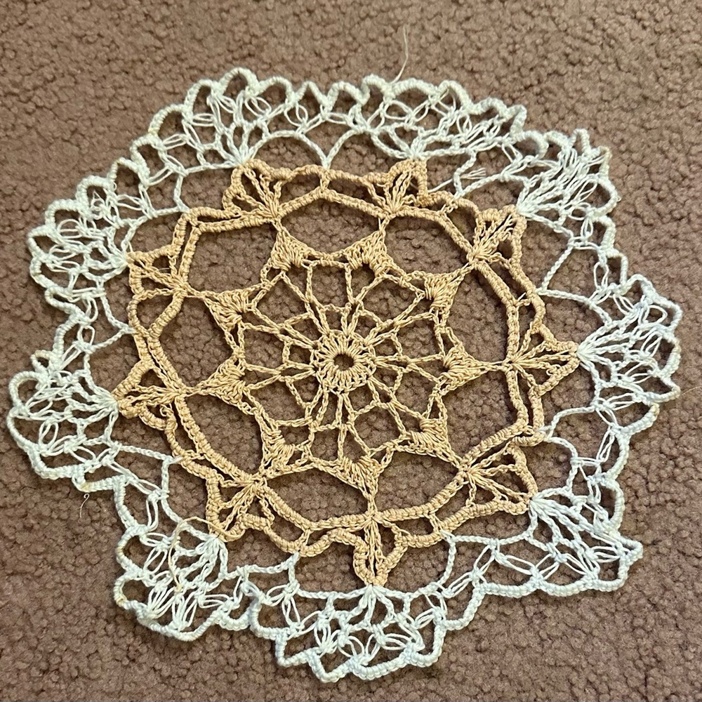 VTG HAND CROCHETED DOILY 10” White Pink Vintage Handmade